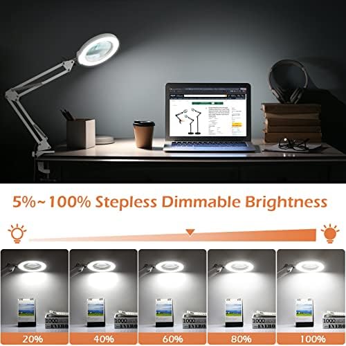 8x зголемувачки стакло со светлина и штанд, KRSTLV LED 5 режими на бои, Stepless Dimmable Sainking Floor Larm, 3-во-1 прилагодлива