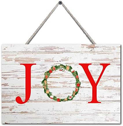 Среќен Божиќен знак Божиќ Холи Венец радост ретро дрво знаци плакети добредојде домашни украси за фарма куќата на продавницата wallид 4x6 инчи