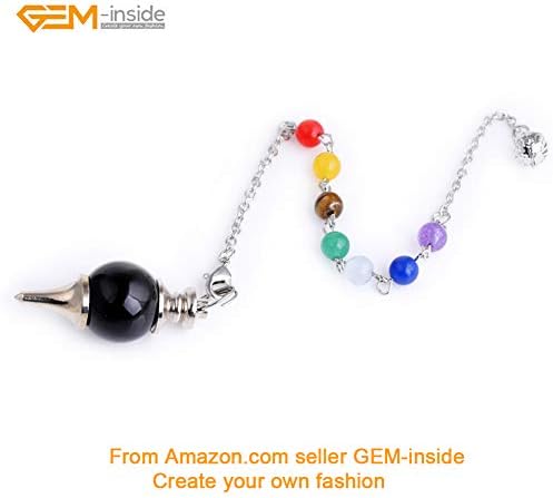 Gem-Indide Globular Natural Black Agate 1,57 Dousing Chakra pendulum за дивинација вистински камен реики приврзок ѓердани за