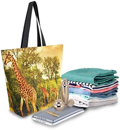 Алаза Јужноафрикански жирафи платно торба за жени за жени патуваат за купување намирници врвни рачки чанти големи количини чанти за еднократно