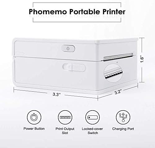 Phomебниот печатач Phomemo M02- Мини Bluetooth термички печатач со 3 ролни бела налепница, компатибилен со iOS + Android за помош за