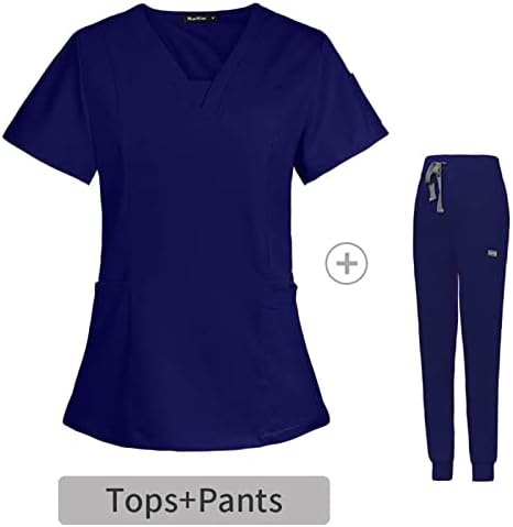 Scrubs for Women Set jogger панталони дозвола плус големина медицинска сестра униформа истегнување на џебовите на вратот, врвот, џогирање