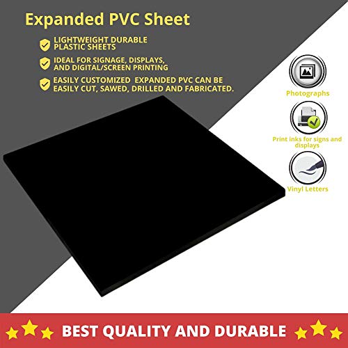 Проширен ПВЦ лист - Лесна цврста пена - 3мм - 12 x 12 инчи - црна - идеална за сигнали, дисплеи и дигитално/печатење на екран