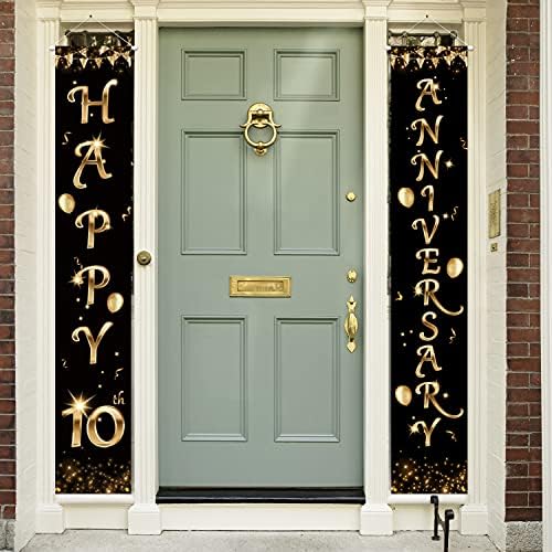 5665 Среќна 10-Годишнина Трем Знак Врата Банер Декор Црно-Златен Сјај Среќен 10 Години Свадба Годишнина Партија Тема Украси За Жени