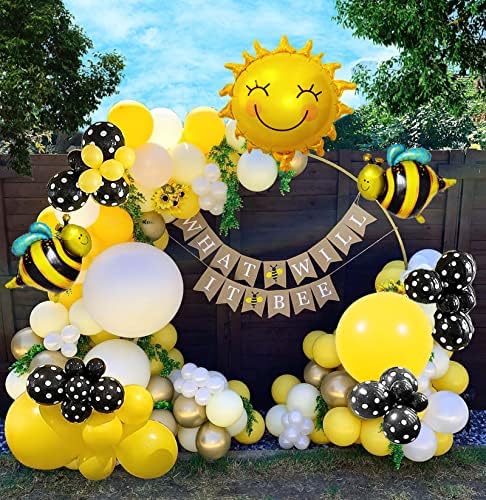 Пчела Ден Жолт балон венец комплет 120 парчиња Жолто бело злато милар сонце пчела балони за Што Ќе Биде Пчела Бебе туш Пчела мед Роденден