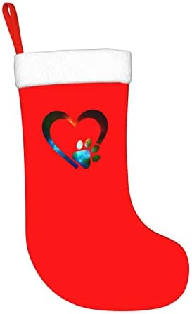 Cutedwarf Galaxy Paw Print Heart Christma Codrings Божиќни украси на дрво Божиќни чорапи за Божиќни празнични забави подароци 18-инчи