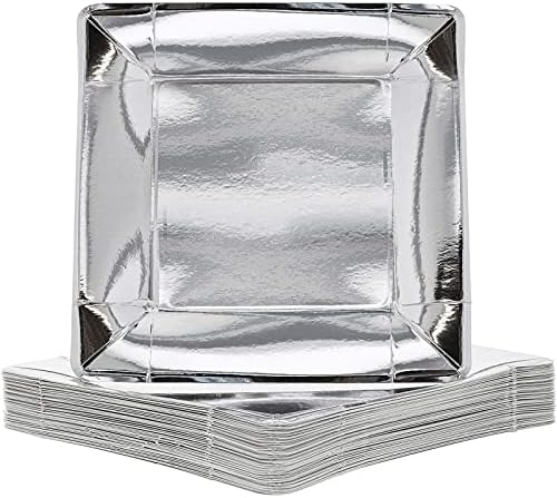 Јувале 48-Спакувајте Сребрена Фолија 10 Инчни Квадратни Хартиени Плочи За Забави