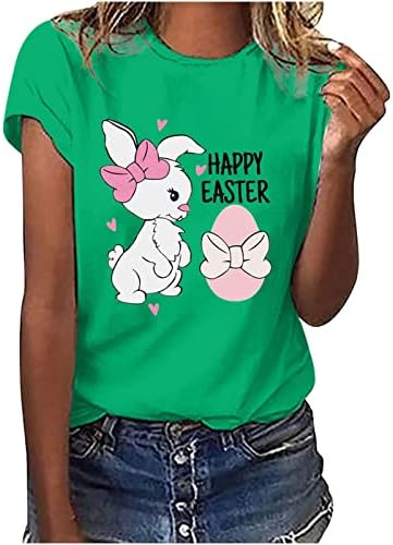 Clowенски симпатични зајаче јајца печати среќни велигденски кошули лабави обични графички празници врвови o-вратот за кратки ракави маички