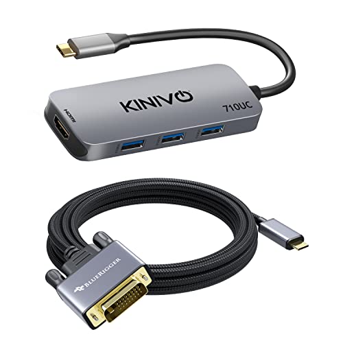 Bluerigger USB C до DVI кабел - 6ft со Kinivo 710UC 7 пристаништа USB -C центар