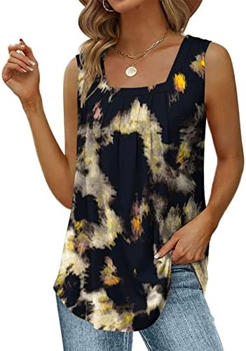 Lcepcy Tie Dye Bye Printed Square Reck Top For Women Fridy Casual Pleated Belevers Mirtsили лабави вклопени проточни блузи