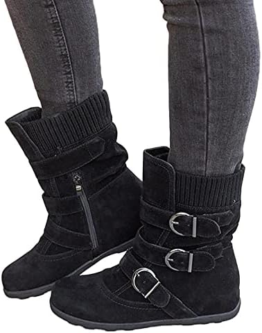 Аиху чизми за жени со ниска потпетица, женски стилски чизми со средно теле гроздобер трендовски удобни чевли дебела потпетица