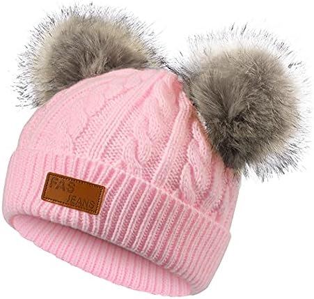 Американски трендови бебешки капи за девојчиња зимска капа за новороденчиња со пом слатко плетено дебело дете капаче