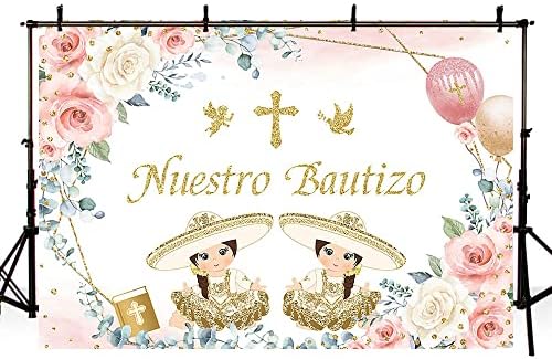 Aibiin 7x5ft Mi Bautizo Позадина За Близначки Девојки Nuestro Bautizo Крштевање Крштевање Првата Света Причест Злато Благослови Партија Украси