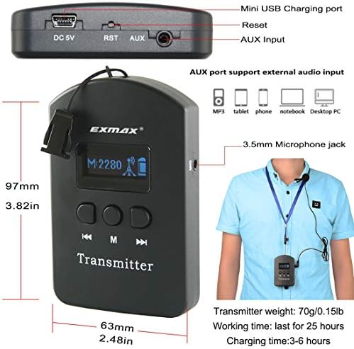 Exmax EXD-6688 2.4GHz Водич за безжичен аудио туристички туристички систем 9999 канали за истовремена изложба на црковна конференција