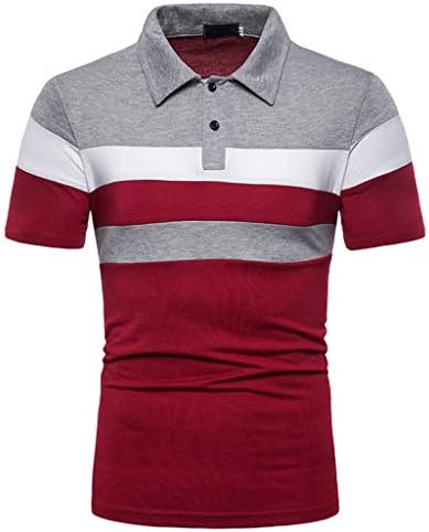 PDFBR Менс обични поло маици со кратки ракави шарени бои за крпеница на копчето Хенли врвови деловни работи тенок голф кошула