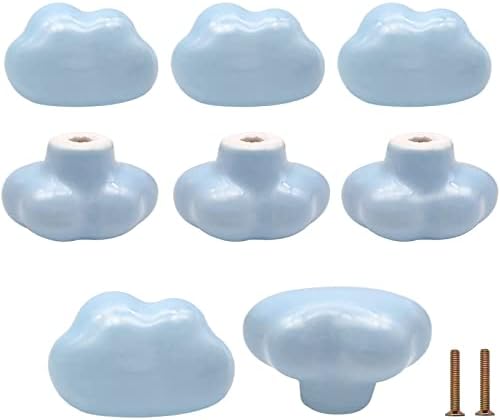 BMGOP 8PCS Облак фиоки за фиоки Сини керамички облаци Копчиња за расадник за расадник, симпатични копчиња за кабинети кујнски влечење