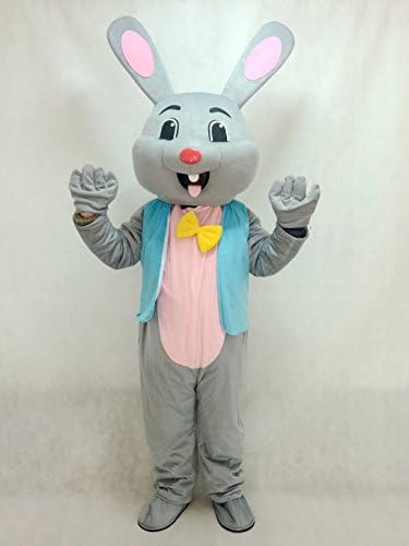 Велигденски сив зајаче сив зајак зајак костум маскота во сино елек