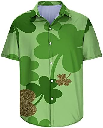 Маица за Денот на Денот на Свети Патрик за мажи Хавајски копчиња со кошули со кратки ракави Ирска детелина печатена маичка за маичка со маичка