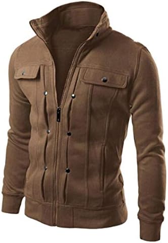 Венкомг1 машка удобна јакна со џеб v-вратот пролетен палто со редовно вклопување со долга лесна облека со долга ракав