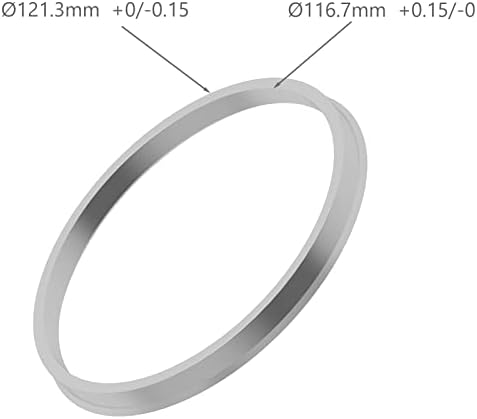 Центрични прстени за поврзување на тркалото, 121,3 до 116,7 сет од 4, алуминиумски легури, 8 завртки подигнете ги ринзите, О.Д: 121.3 - I.D 116,7, а