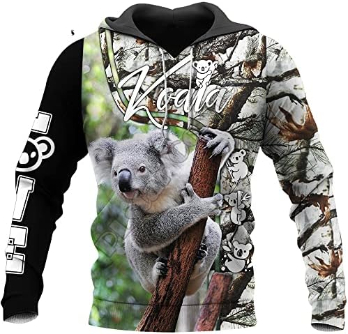 Животински коала 3Д печатени мажи Худи Унисекс џемпери за џемпери за палење на пакети за обична јакна