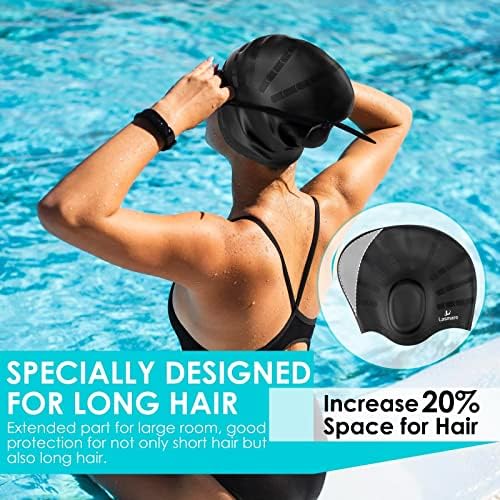 Долга коса пливање капа за жени мажи со 3Д заштита од уво, силиконо капаче за пливање за долга/кратка коса за да ја задржи косата сува, водоотпорни