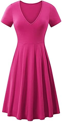 Фустани за жени 2023 година, обична фасија цврста боја крст V-врат со кратки ракави, а-линија, голема облека за замав фустан, крпа за фустанче