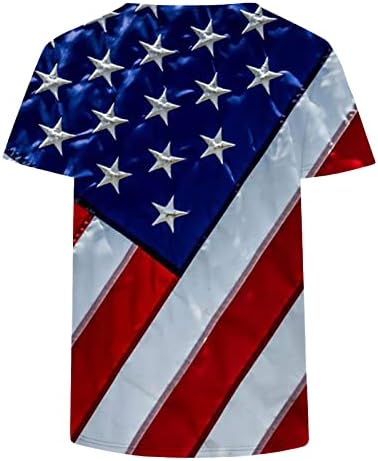 Западни кошули за жени Американски знамиња за печатење на знаме против кратки ракави за кратки ракави на вратот 4 -ти јули Блузи на Денот на независноста