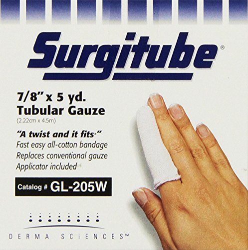 Дерма науки GL205W Surgitube Tubular Gauze, големи прсти, прсти, големина 2, бела, ширина од 7/8 , должина од 5 години