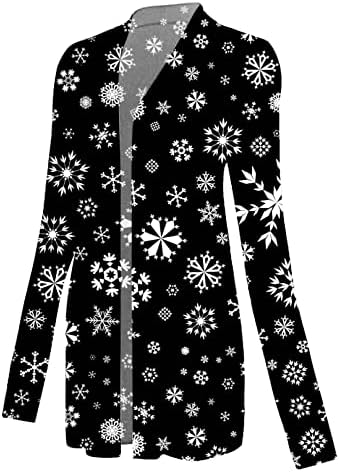 FMCHICO Божиќен џемпер за жени со долги ракави плетени кардиган отворен предниот џемпер за излез на облека со џеб