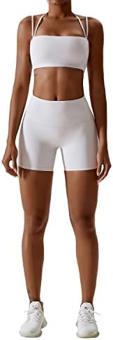 Imенски тренинг на Имекис поставува 2 парчиња јога облека со високи половини за велосипедисти хеланки спортски градник фитнес облека