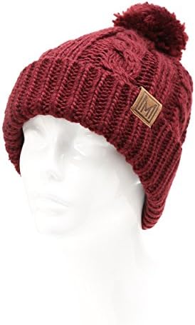 Мирмару зимски преголем кабел плетен пом пом -бени капа со обвивка од руно.