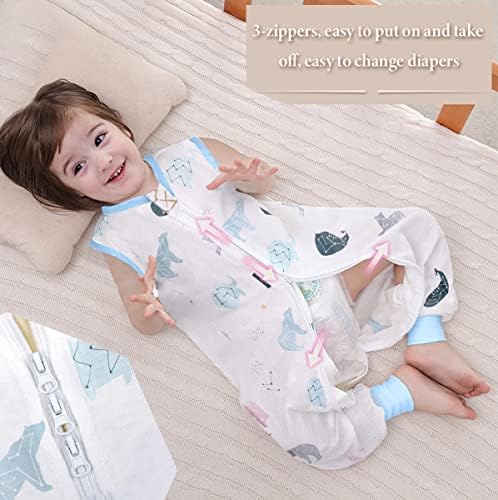 Reinewol бебе носено ќебе вреќа за спиење, торба за спиење со нозе за спиење на дете, бебешка облека без ракави со патент