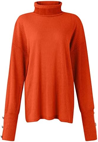 Женски памучни џемпери врвно лабаво копче за пулвер до долга ракав цврста боја плетена кошула за дното на кашмир