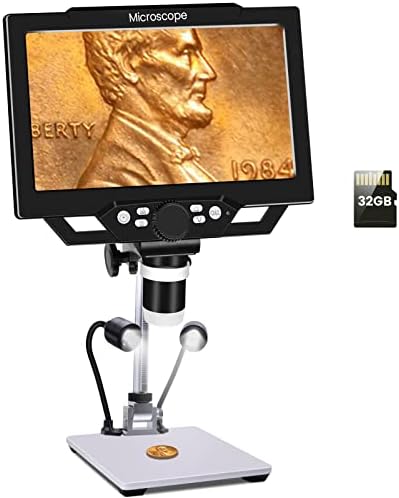 9 -инчен LCD дигитален USB микроскоп со 32G TF картичка, микроскоп на монети MICCI 12MP со видео камера со рачен екран, преглед на компјутер,