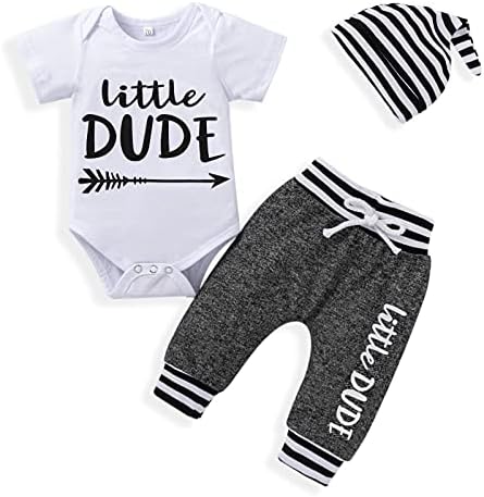 Новорова момче облека, мал брат бел ромпер кратки ракави врвови+облека за бебиња, шарени панталони+капа 3 парчиња