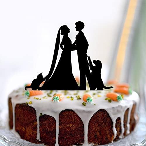 Невести свадбена торта со кучиња мачка две невести Силуета две жени свадбени забави Прилагодете го името датум за датуми жени брачни