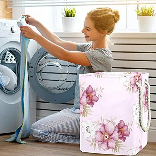 Естетско розово цветно големо алишта за перење со лесна рачка за носење, водоотпорна корпа за перење алишта за отпадоци за складирање детска