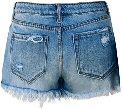 Womenените дупка на дното секси обични шорцеви со џеб женски среден пораст исцрпени потресени фармерки шорцеви тексас панталони