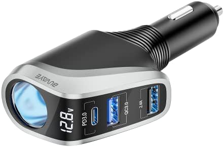 УСБ Ц полнач за автомобили, 4 во 1 адаптер за полесни цигари, сплитер на штекер со 3 USB порти, 12V/24V двоен USB тип C PD супер брз адаптер