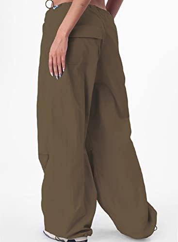 Panенски панталони за падобрански панталони за еластична половината џемпери лабави лабави панталони со карго панталони со џебови