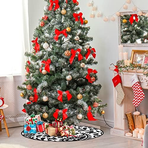 Xigua елката стојат мат црно -бело образец, рунда дрва за Божиќ, украсна декорација на празнични празници, дијаметар од 28,3 инчи во