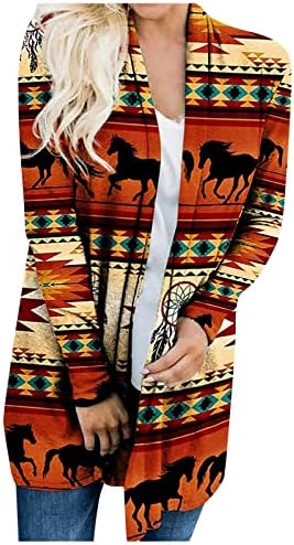 Womenените Бохо Кардиган Ацтек Отворен предниот дел лабава слаби џемпери племенски долги ракави плетени божиќни јакна палто