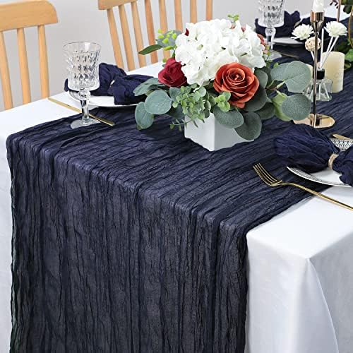 Jusmai Navy Blue Cheesecloth Table Runner 13.3ft сирење крпа од ткаенина табела Ранер 35*160 Долг рустикален тркач на табели за венчавки