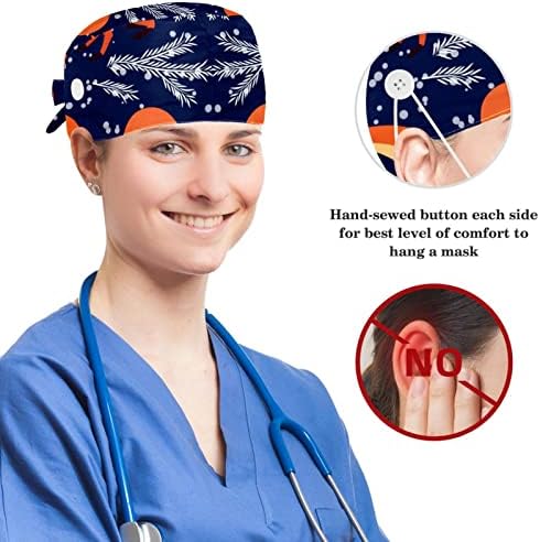 Медицинска медицинска сестра капачиња жени долга коса, палма егзотична текстура прилагодлива работна капа со копче и лак за коса за коса