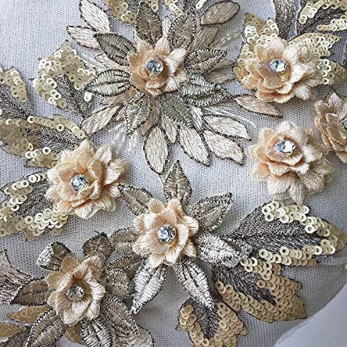 Кристално цветна апликација, брада, продолжено везење цвеќе чипка лепенка Деликатна додаток за матурски фустани за забави костуми фармерки златна
