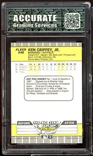 Кен Грифи rуниор дебитант картичка 1989 Флеер 33 AGS 9 нане