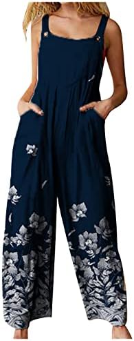 2023 Летни модни комбинезони за жени плус големина одговараат на обични цвеќиња печатени високи половини со широки нозе, целокупни скокови