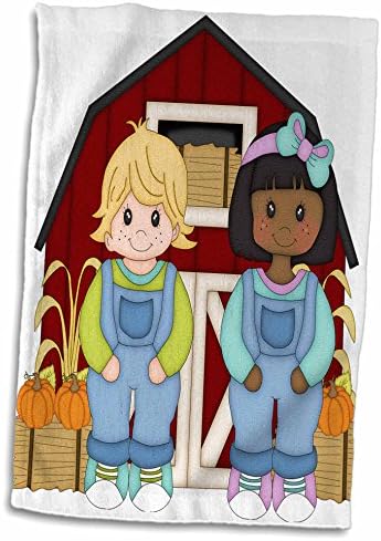 3drose две симпатични земјоделски деца пред илустрација на црвена штала - крпи