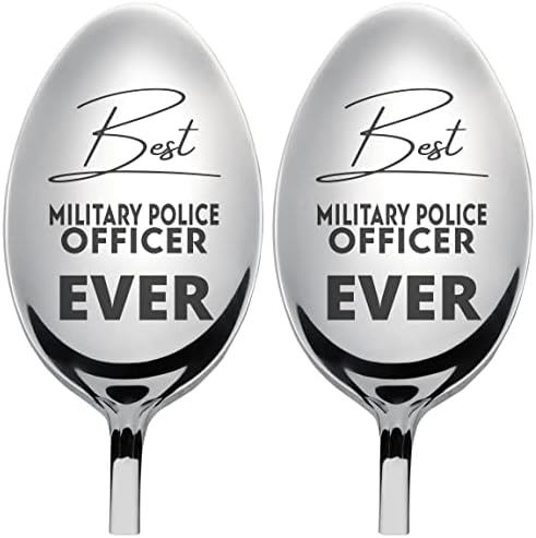 Најдобар воен полицаец некогаш кафе лажица чаша подароци за пријател - лажица врежан не'рѓосувачки челик | Сет од 2